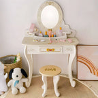 White & Pink Kids' Vanity Set with Mirror and Storage – Wooden Dressing Table with Ball Feet Main Product Image
