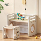 White Plastic Kids Writing Desk with Chair – Khaki & Grey Accents