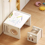 White Plastic Kids Writing Desk with Chair – Khaki & Grey Accents