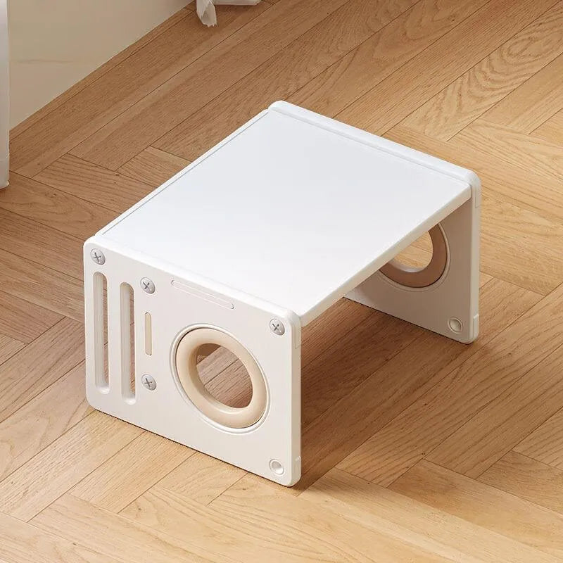 White Plastic Kids Writing Desk with Chair – Khaki & Grey Accents