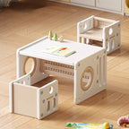 White Plastic Kids Writing Desk with Chair – Khaki & Grey Accents Main Product Image