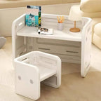 White Plastic Kids Writing Desk with Modular Storage & Seating Options