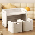 White Plastic Kids Writing Desk with Modular Storage & Seating Options