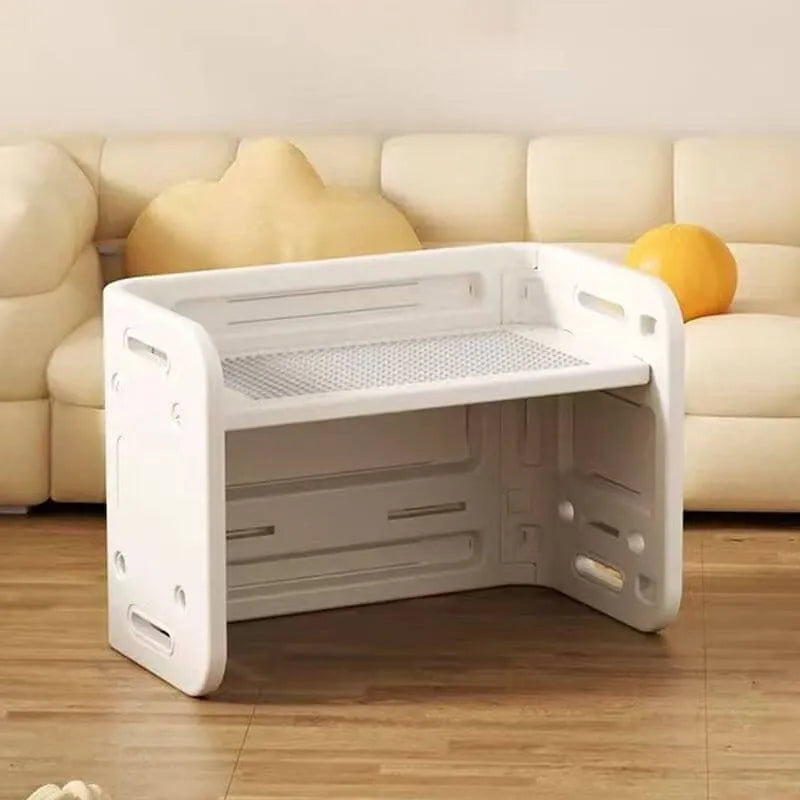 White Plastic Kids Writing Desk with Modular Storage & Seating Options