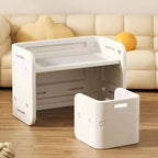 White Plastic Kids Writing Desk with Modular Storage & Seating Options