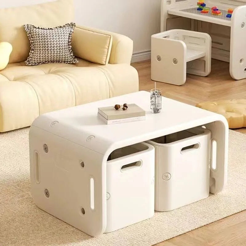 White Plastic Kids Writing Desk with Modular Storage & Seating Options Main Product Image
