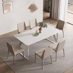 White rectangular dining table with creamy rock tabletop and carbon steel legs, Italian minimalist design main product image