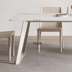 White rectangular dining table with creamy rock tabletop and carbon steel legs, Italian minimalist design