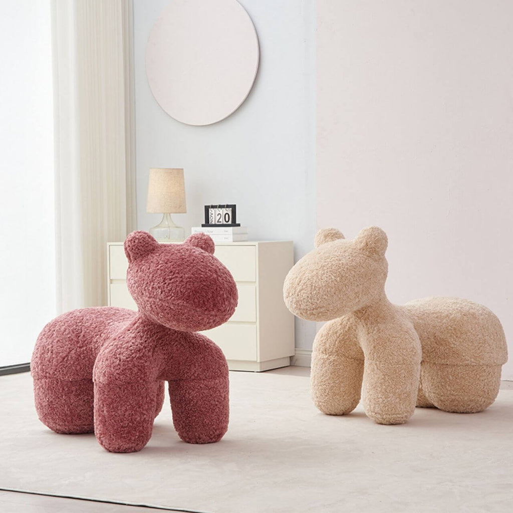 White Sherpa kids' stool with soft cushion and pony design, a creative single sofa for children main product image