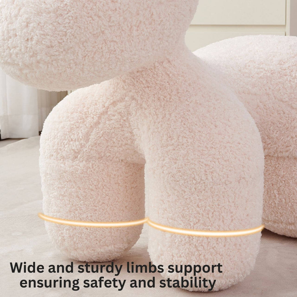 White Sherpa kids' stool with soft cushion and pony design, a creative single sofa for children