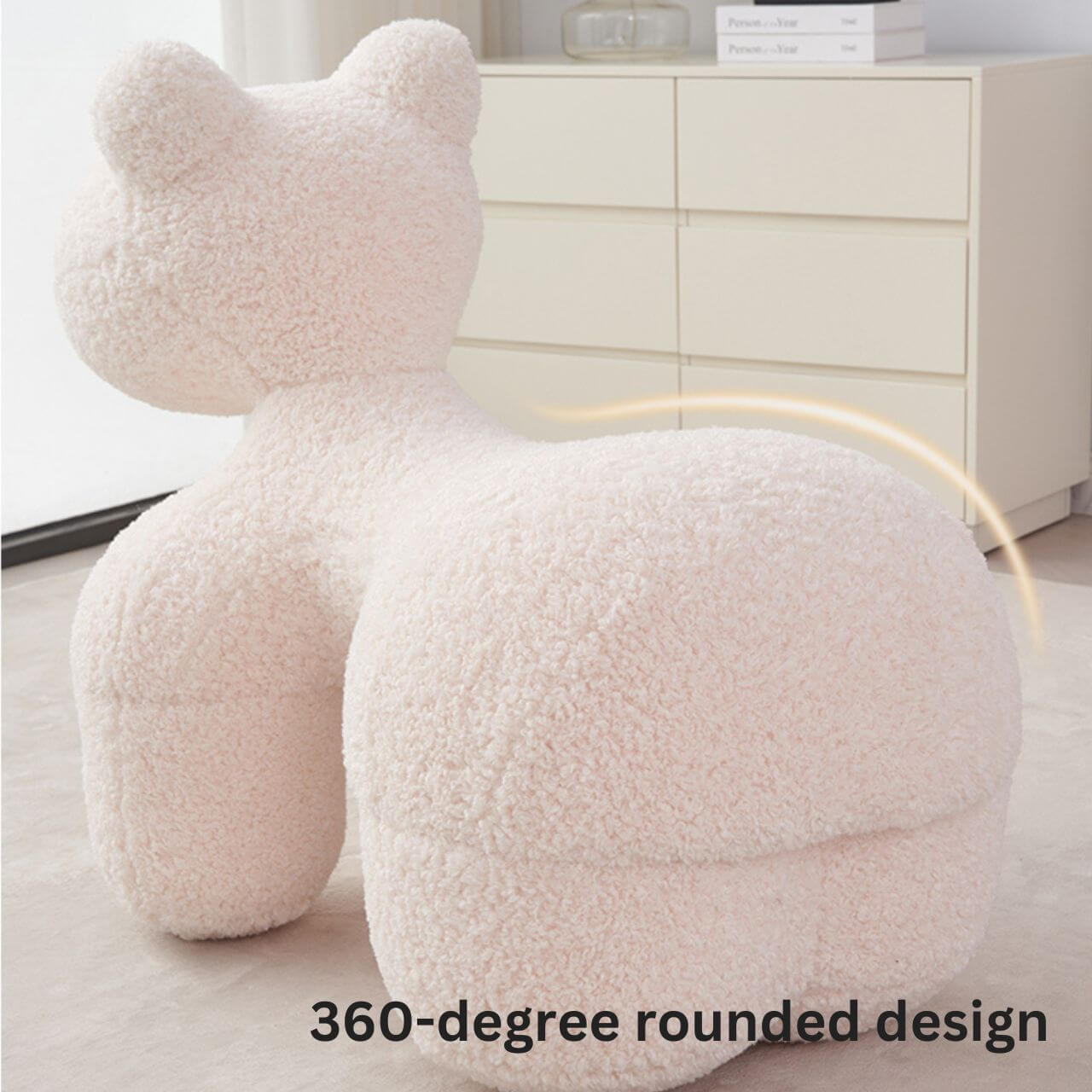 White Sherpa kids' stool with soft cushion and pony design, a creative single sofa for children