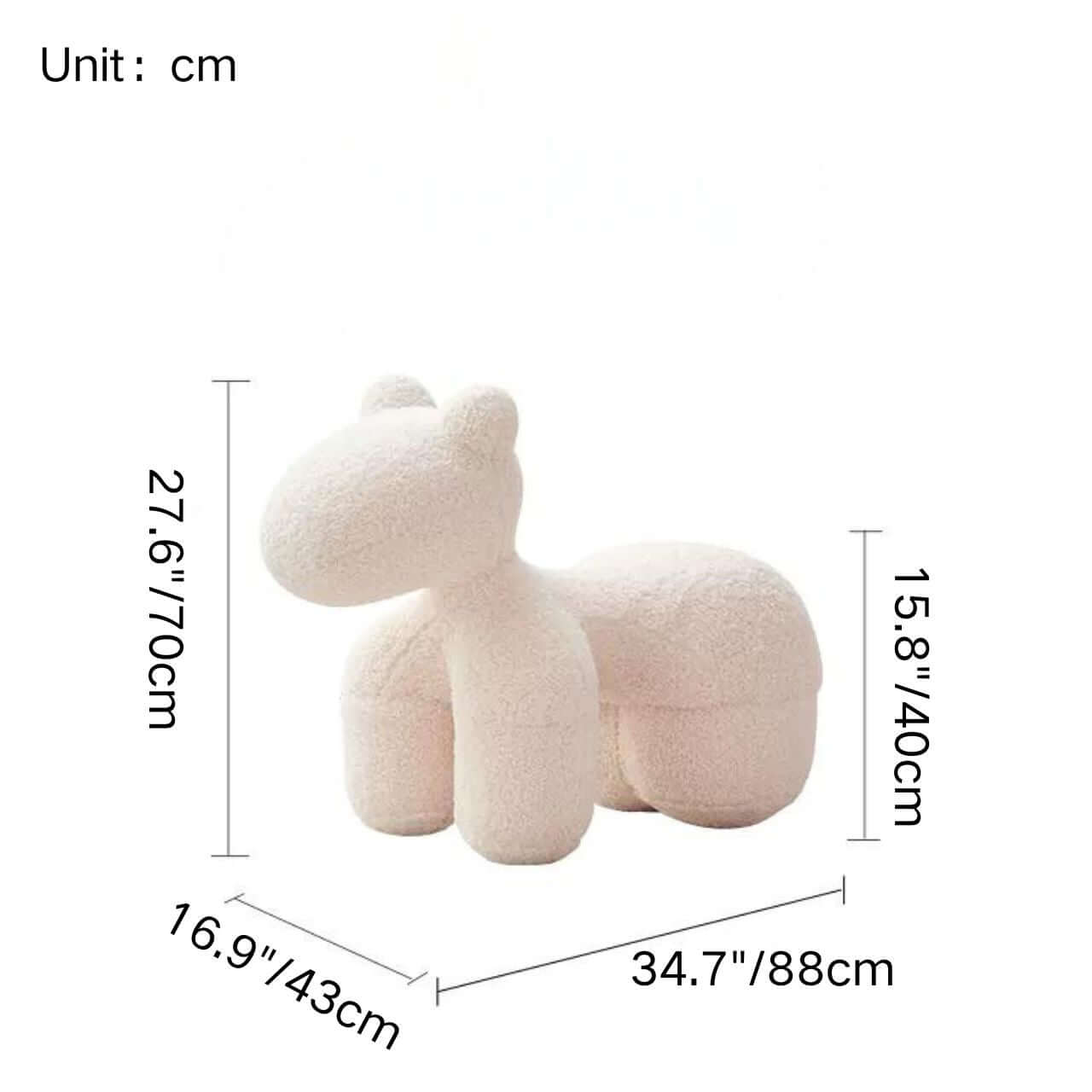 White Sherpa kids' stool with soft cushion and pony design, a creative single sofa for children dimensions