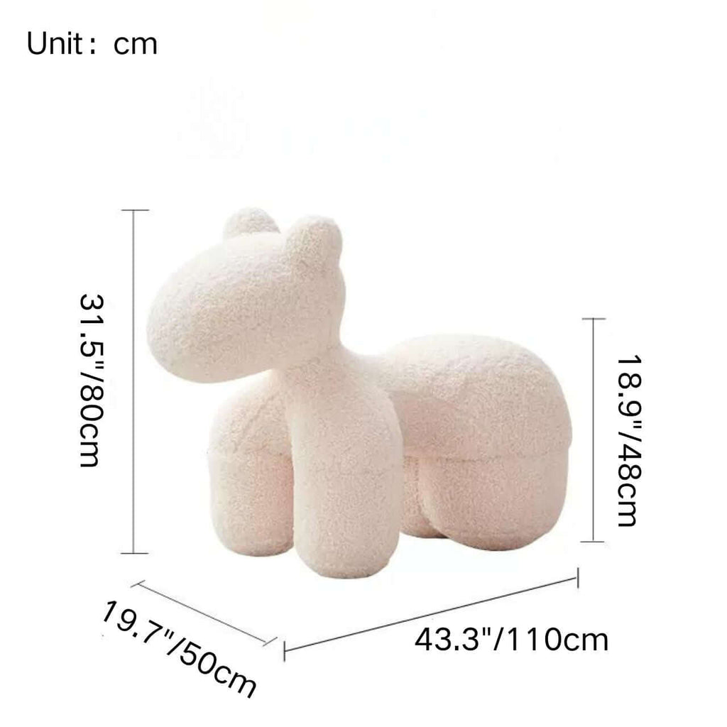 White Sherpa kids' stool with soft cushion and pony design, a creative single sofa for children dimensions