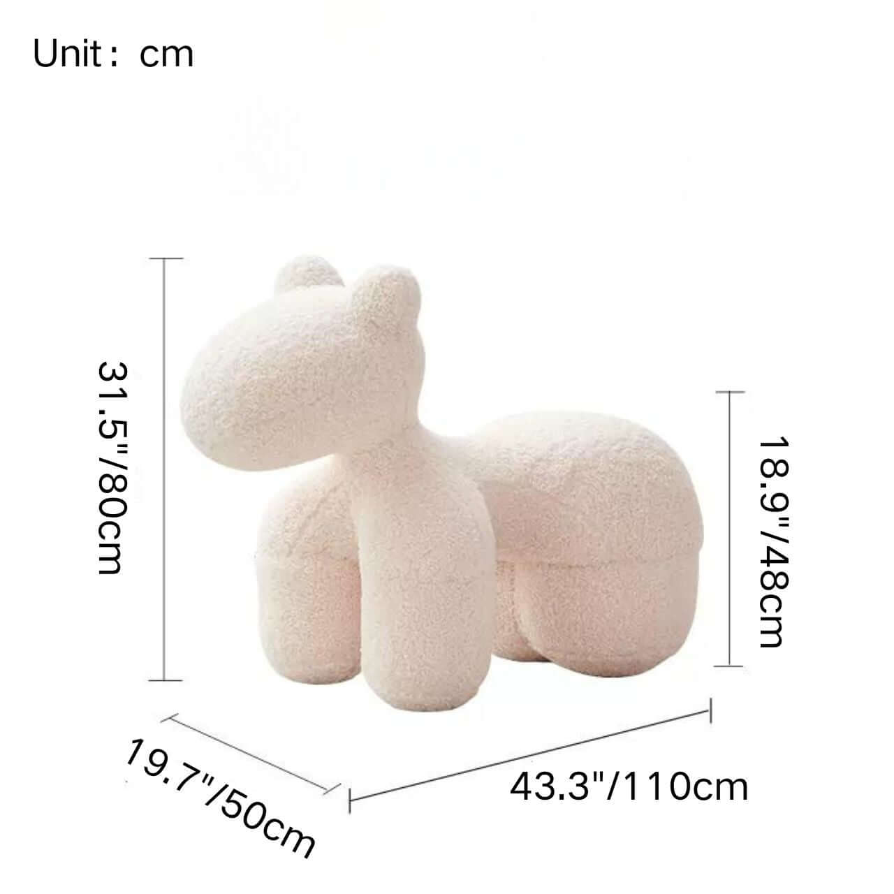 White Sherpa kids' stool with soft cushion and pony design, a creative single sofa for children dimensions