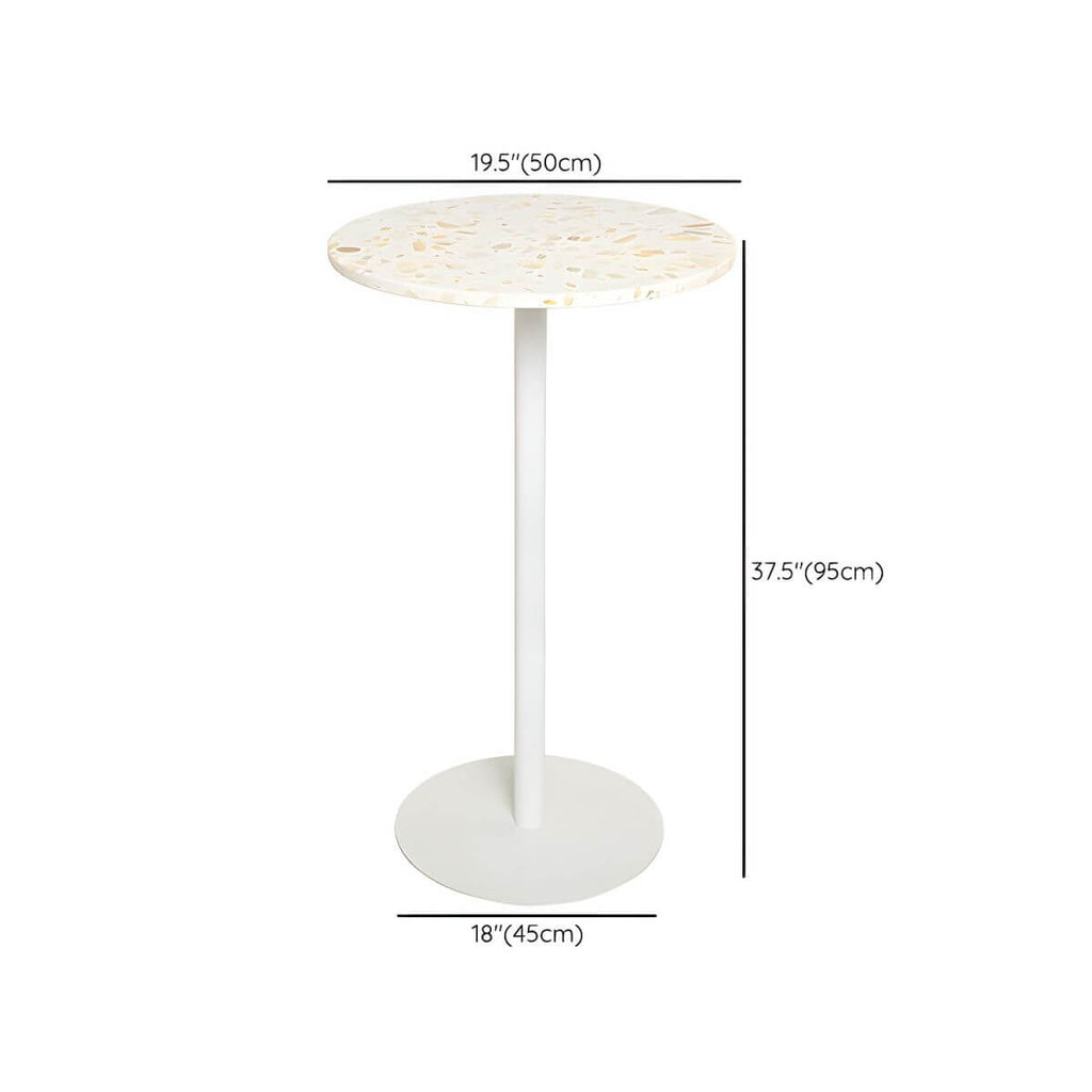 White Terrazzo Top Scandinavian Bar Table with Metal Pedestal Base - Seats 2 Bar Tables Dimensions