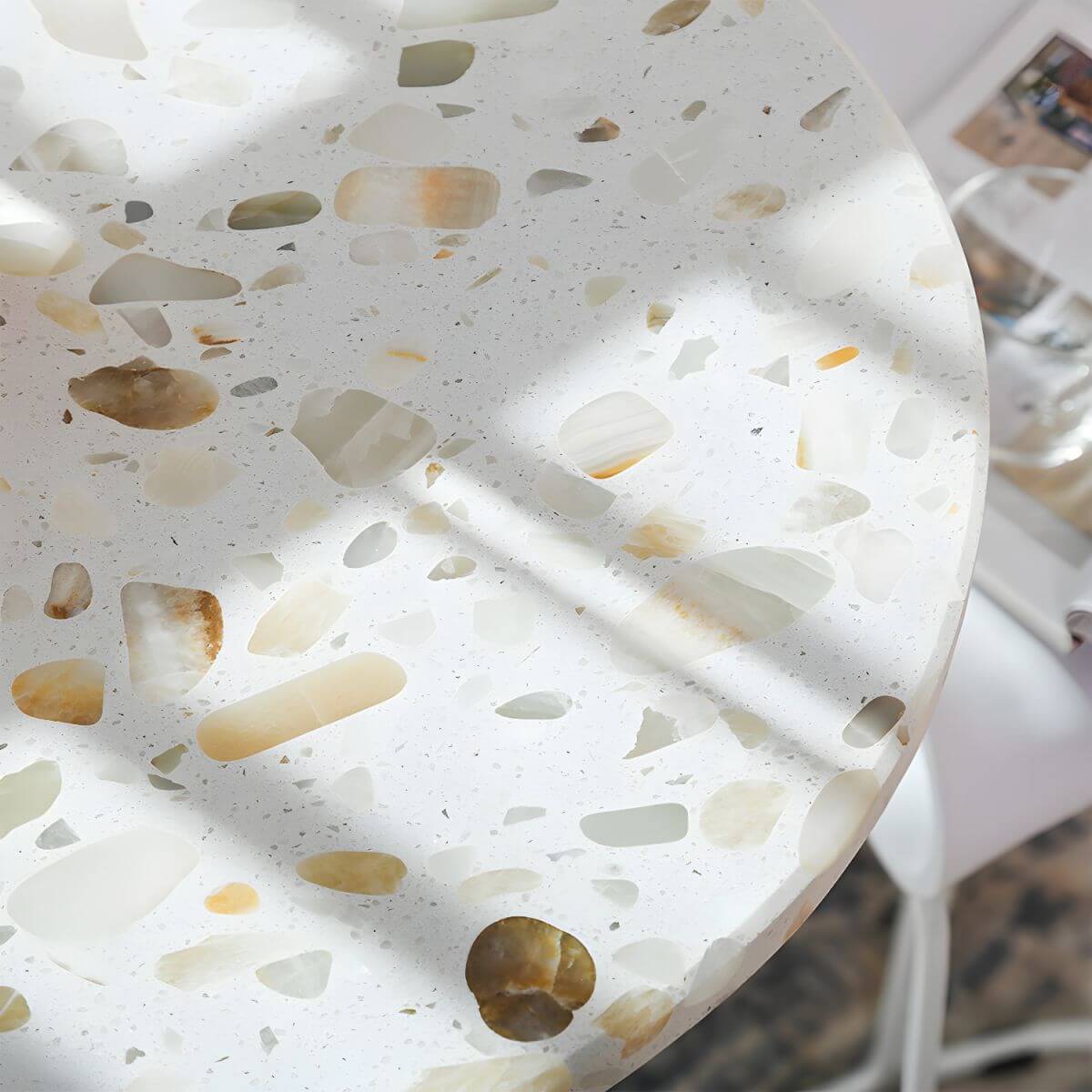 White Terrazzo Top Scandinavian Bar Table with Metal Pedestal Base - Seats 2 Bar Tables