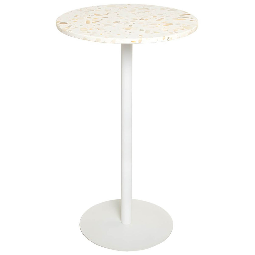 White Terrazzo Top Scandinavian Bar Table with Metal Pedestal Base - Seats 2 Bar Tables