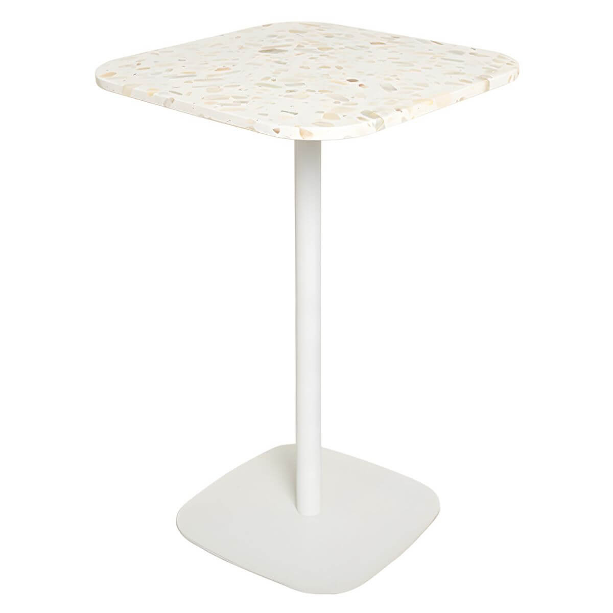 White Terrazzo Top Scandinavian Bar Table with Metal Pedestal Base - Seats 2 Bar Tables