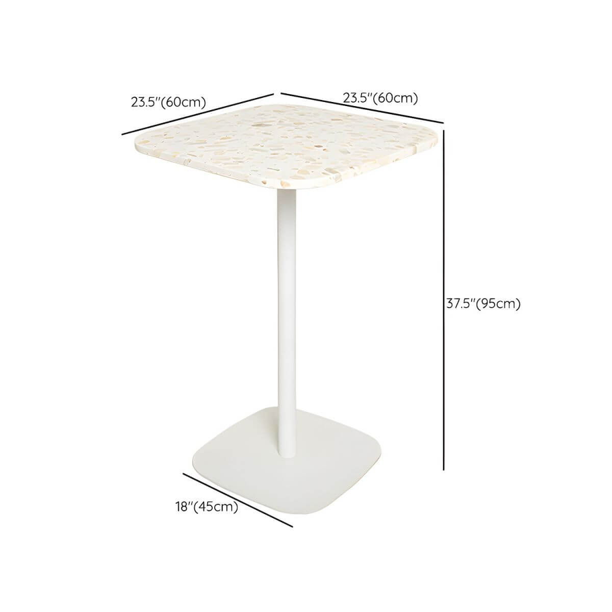 White Terrazzo Top Scandinavian Bar Table with Metal Pedestal Base - Seats 2 Bar Tables Dimensions