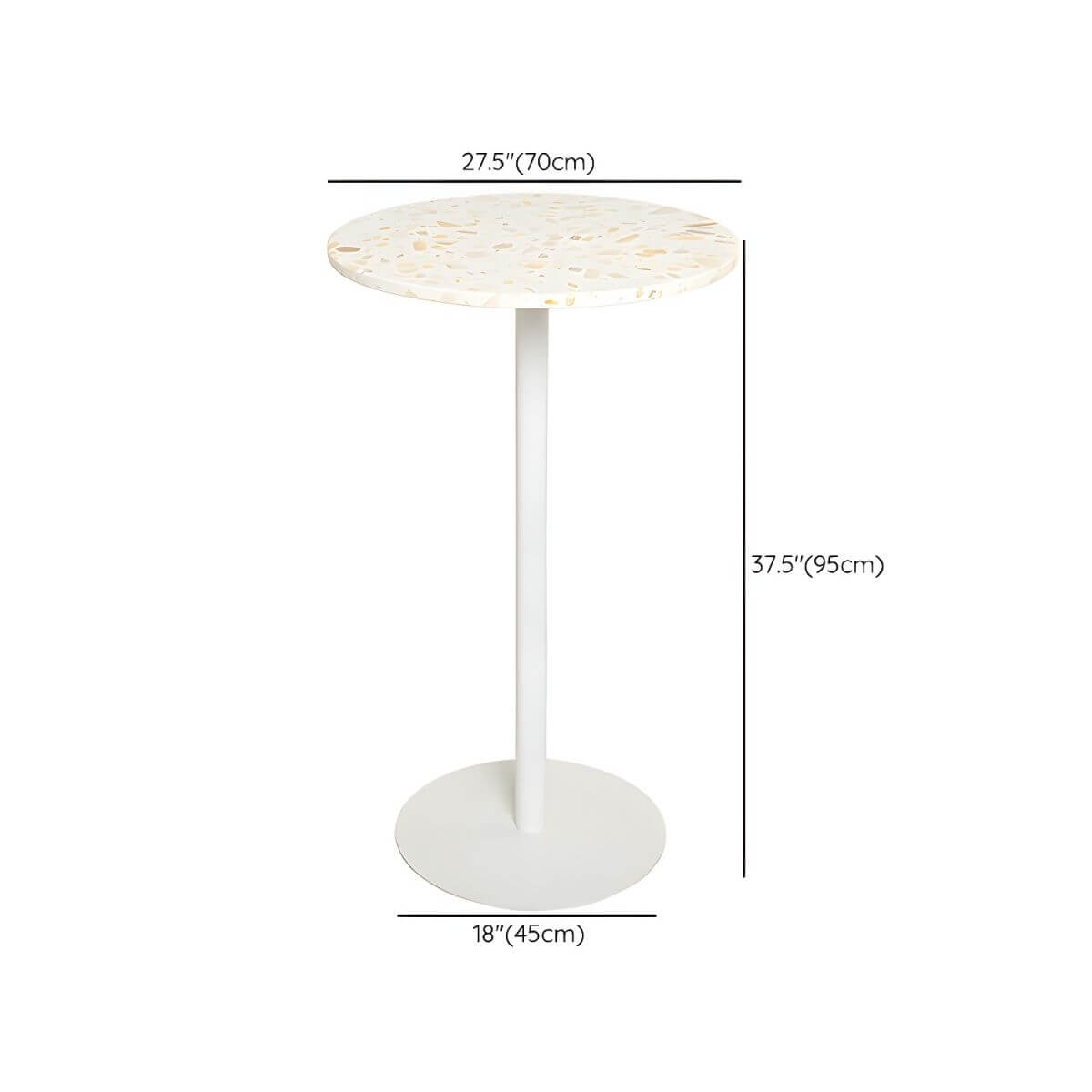 White Terrazzo Top Scandinavian Bar Table with Metal Pedestal Base - Seats 2 Bar Tables Dimensions