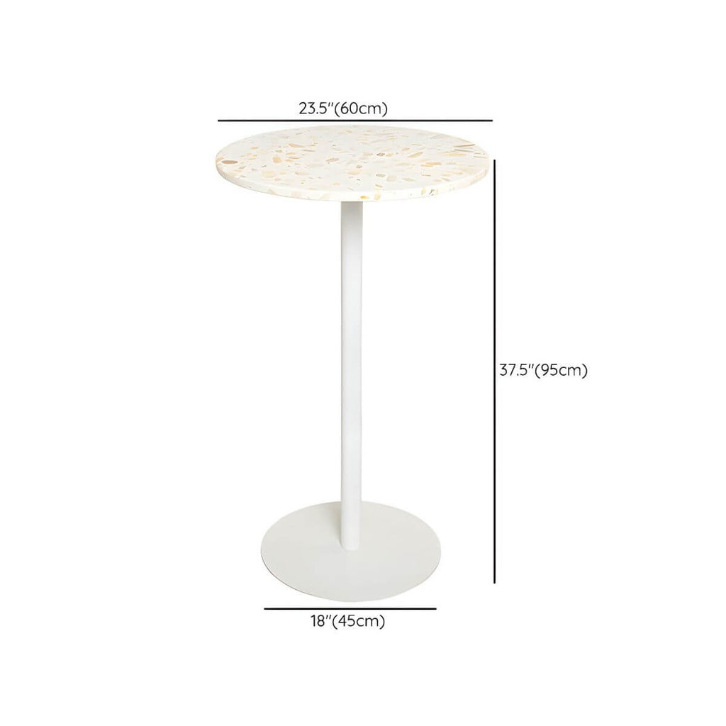 White Terrazzo Top Scandinavian Bar Table with Metal Pedestal Base - Seats 2 Bar Tables Dimensions