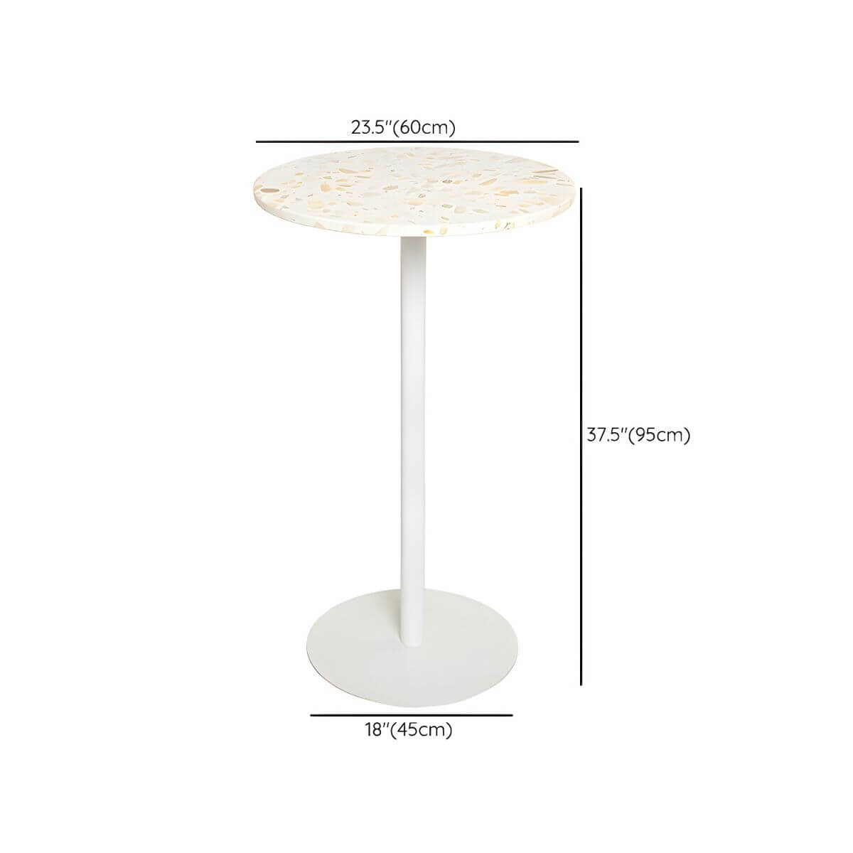 White Terrazzo Top Scandinavian Bar Table with Metal Pedestal Base - Seats 2 Bar Tables Dimensions