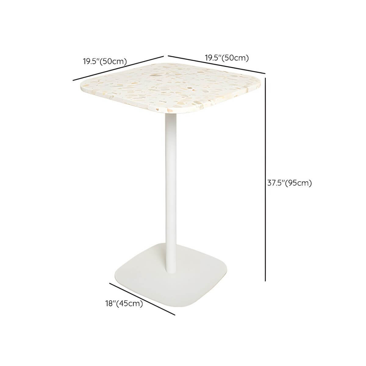 White Terrazzo Top Scandinavian Bar Table with Metal Pedestal Base - Seats 2 Bar Tables Dimensions