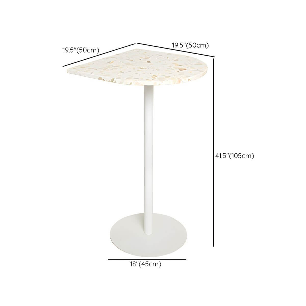 White Terrazzo Top Scandinavian Bar Table with Metal Pedestal Base - Seats 2 Bar Tables Dimensions