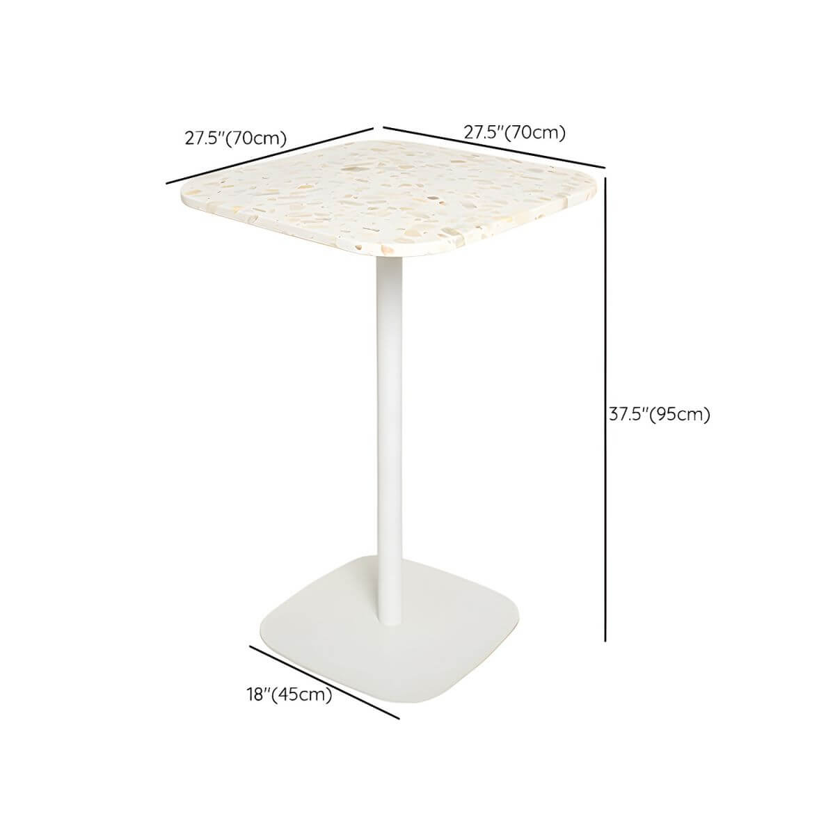 White Terrazzo Top Scandinavian Bar Table with Metal Pedestal Base - Seats 2 Bar Tables Dimensions