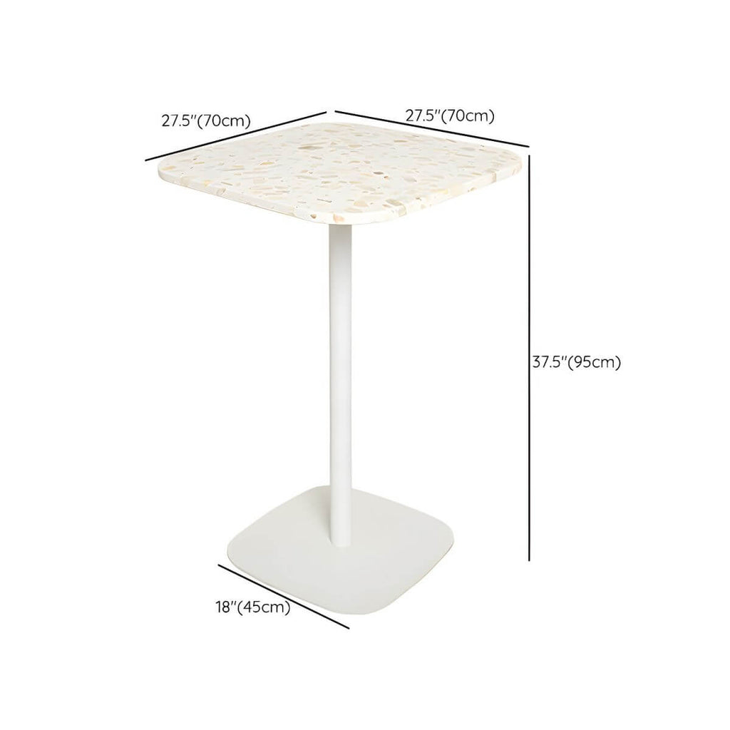 White Terrazzo Top Scandinavian Bar Table with Metal Pedestal Base - Seats 2 Bar Tables Dimensions
