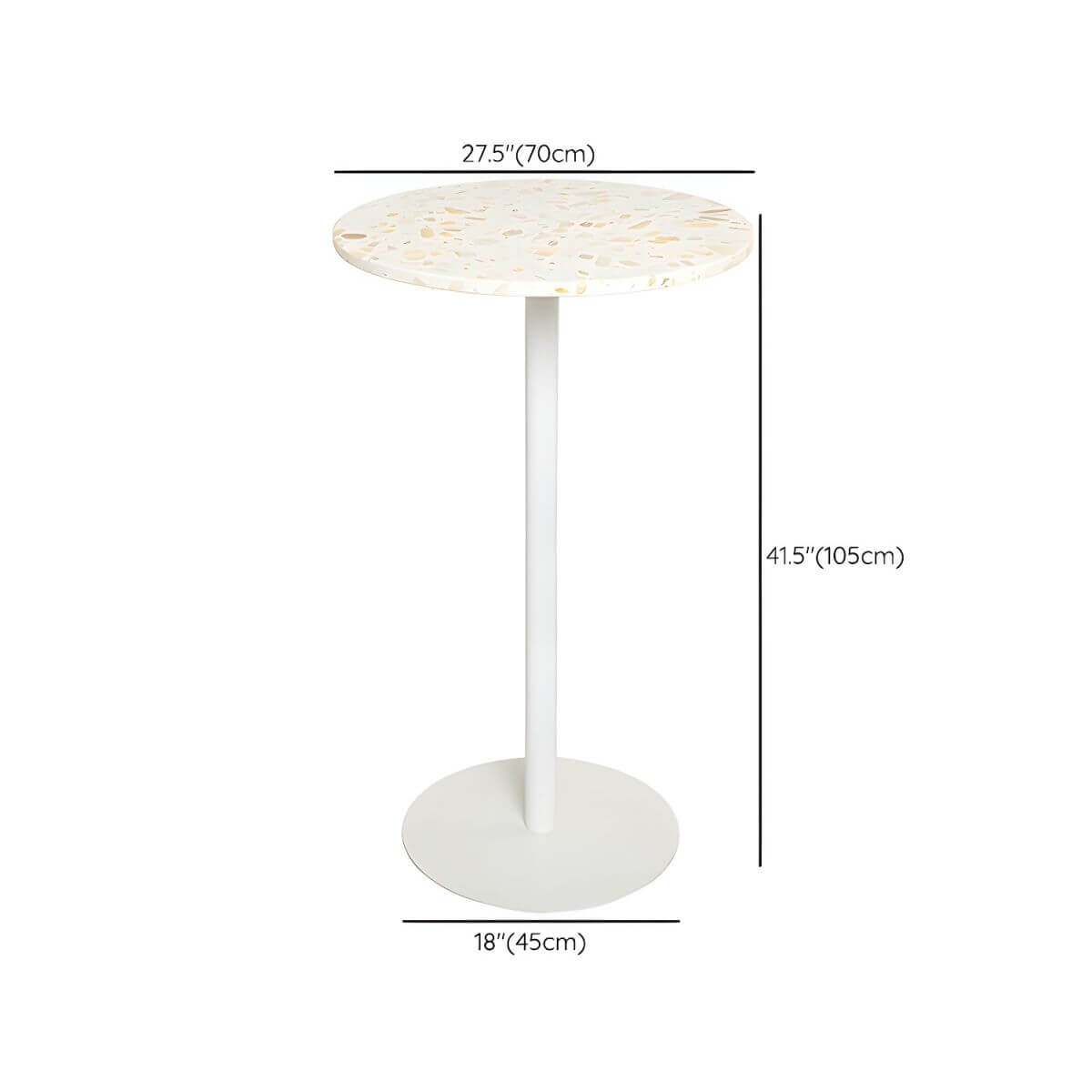 White Terrazzo Top Scandinavian Bar Table with Metal Pedestal Base - Seats 2 Bar Tables Dimensions
