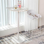 White Terrazzo Top Scandinavian Bar Table with Metal Pedestal Base - Seats 2 Bar Tables