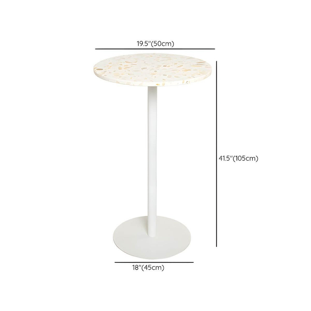 White Terrazzo Top Scandinavian Bar Table with Metal Pedestal Base - Seats 2 Bar Tables Dimensions