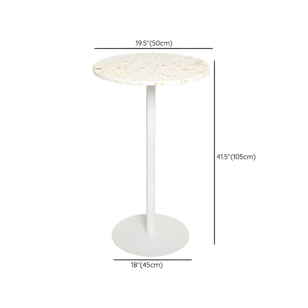 White Terrazzo Top Scandinavian Bar Table with Metal Pedestal Base - Seats 2 Bar Tables Dimensions