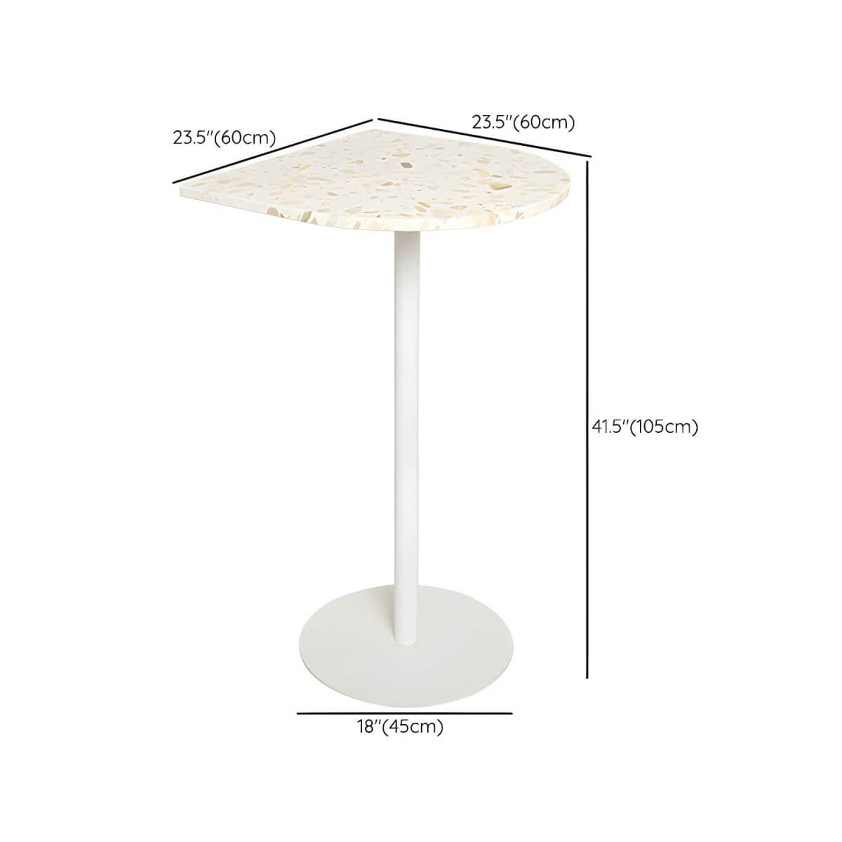 White Terrazzo Top Scandinavian Bar Table with Metal Pedestal Base - Seats 2 Bar Tables Dimensions