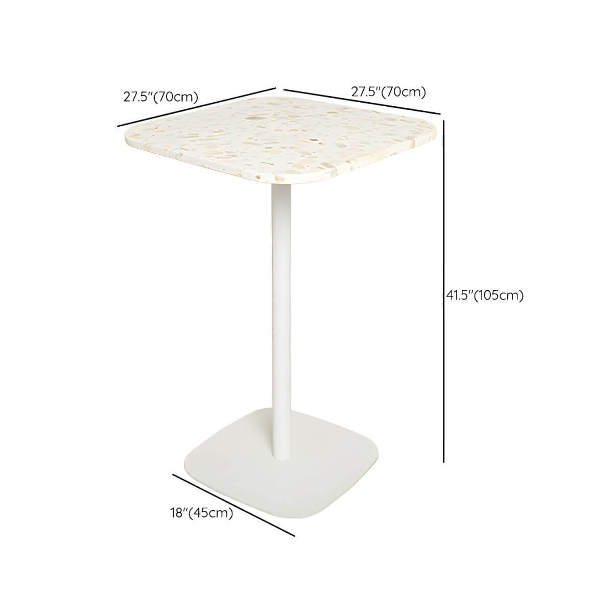 White Terrazzo Top Scandinavian Bar Table with Metal Pedestal Base - Seats 2 Bar Tables Dimensions