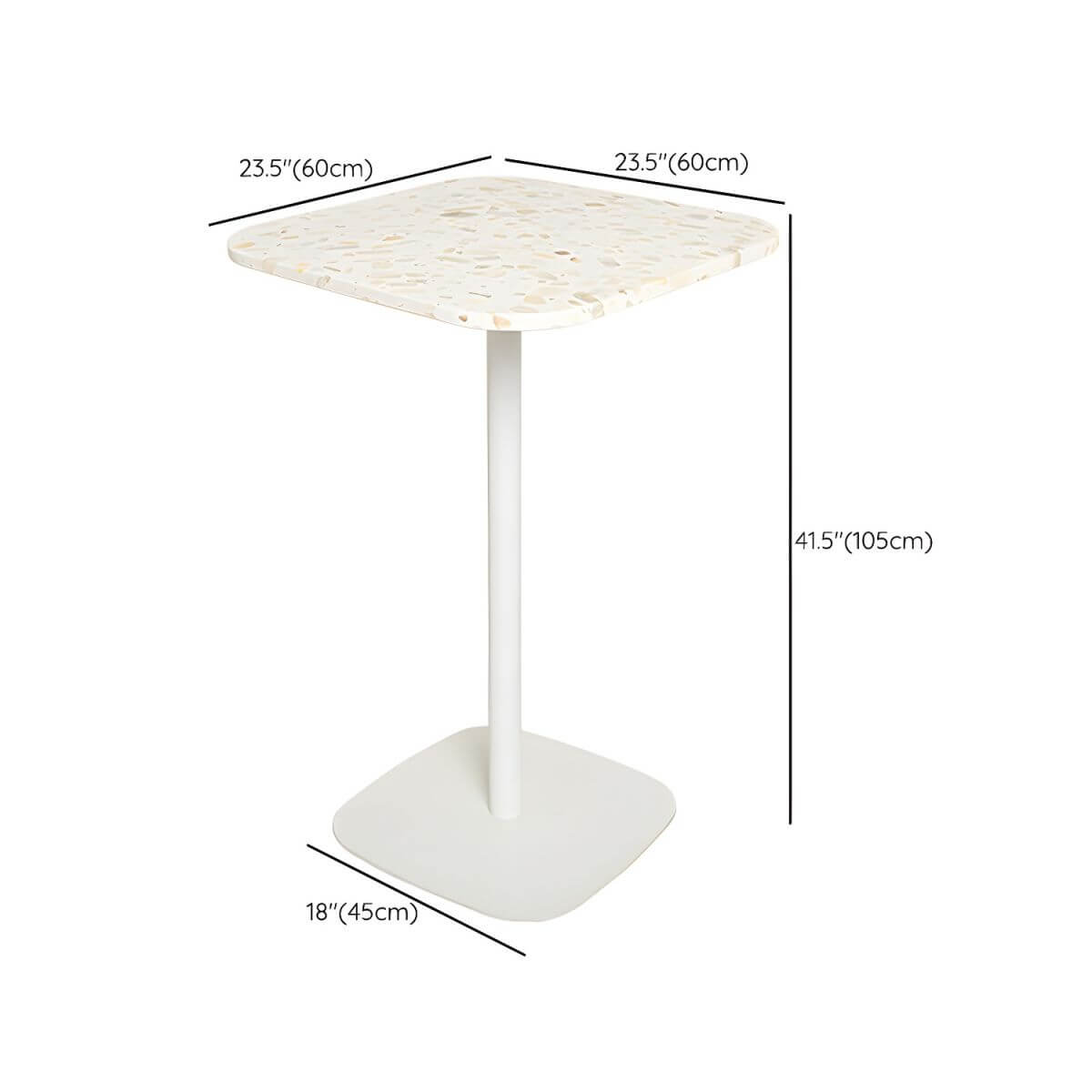 White Terrazzo Top Scandinavian Bar Table with Metal Pedestal Base - Seats 2 Bar Tables Dimensions