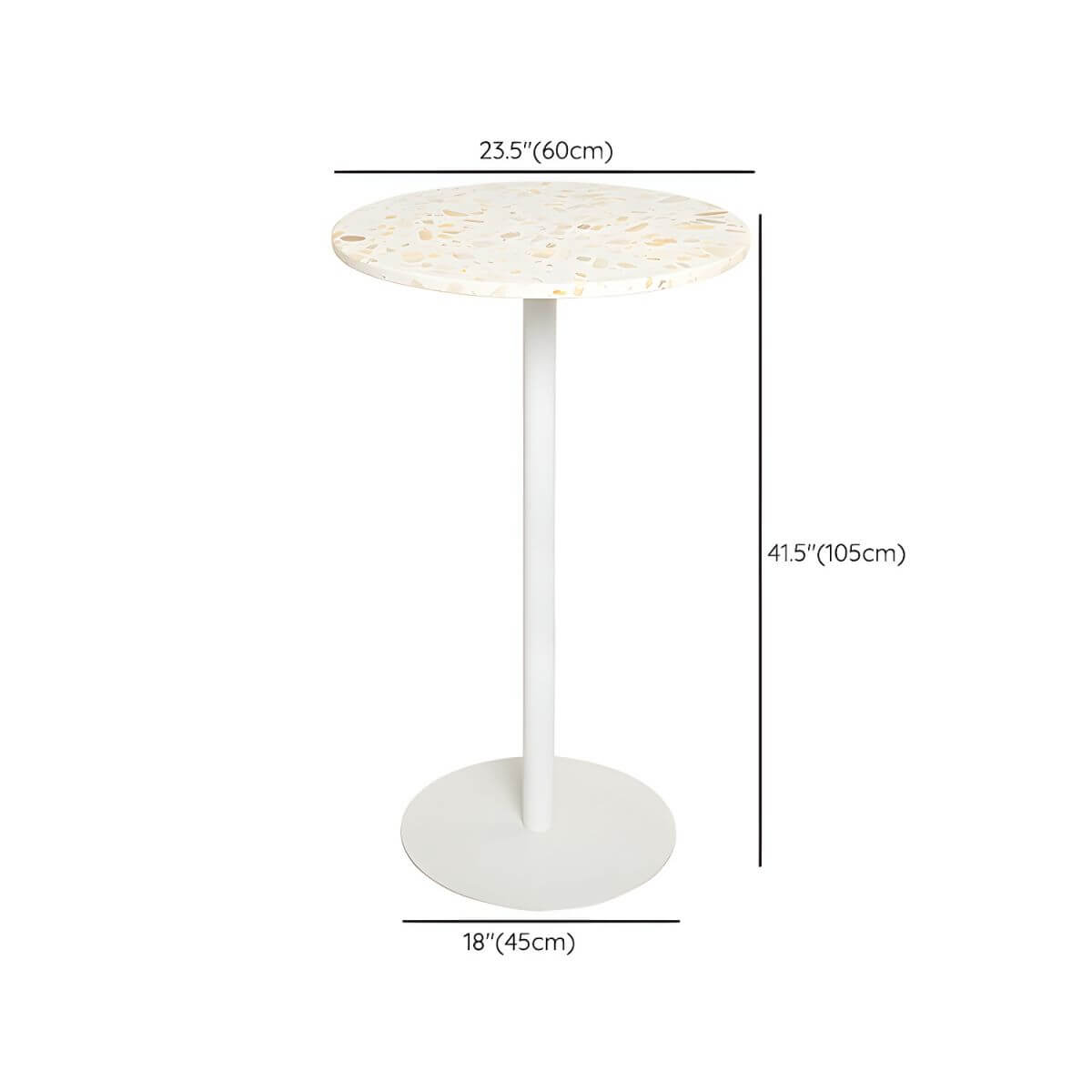 White Terrazzo Top Scandinavian Bar Table with Metal Pedestal Base - Seats 2 Bar Tables Dimensions