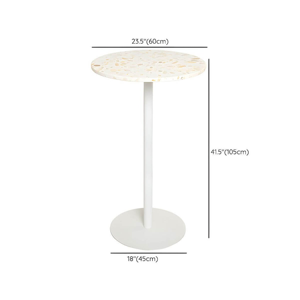 White Terrazzo Top Scandinavian Bar Table with Metal Pedestal Base - Seats 2 Bar Tables Dimensions