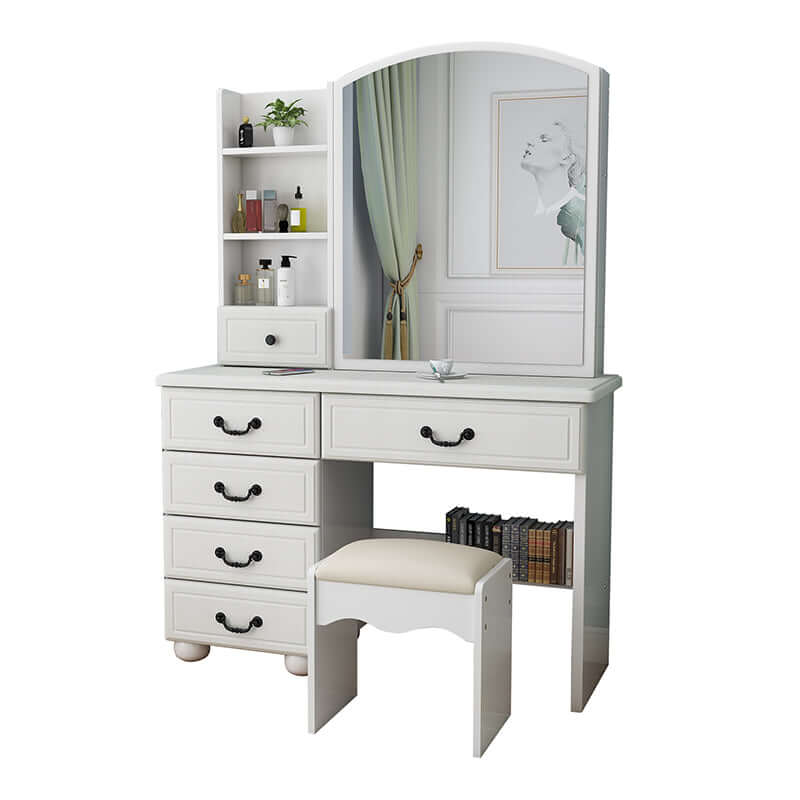 White Vanity Table with 3-Color Lights & 6 Drawers