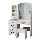 White Vanity Table with 3-Color Lights & 6 Drawers
