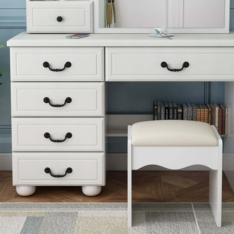 White Vanity Table with 3-Color Lights & 6 Drawers