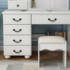 White Vanity Table with 3-Color Lights & 6 Drawers