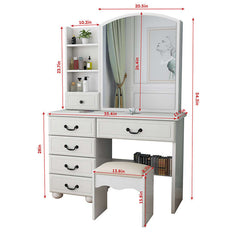 White Vanity Table with 3-Color Lights & 6 Drawers