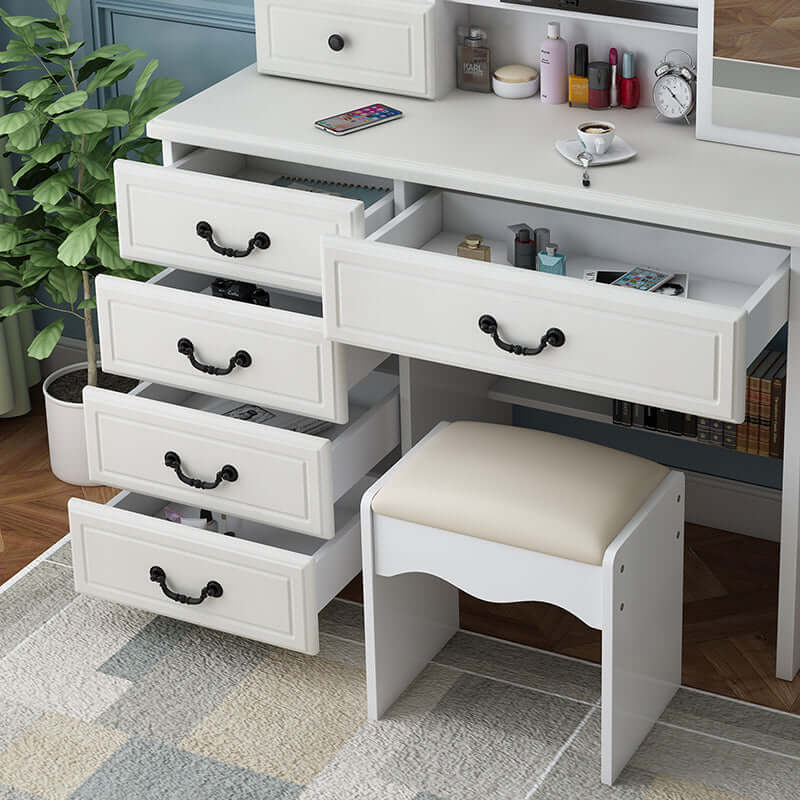 White Vanity Table with 3-Color Lights & 6 Drawers