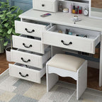 White Vanity Table with 3-Color Lights & 6 Drawers