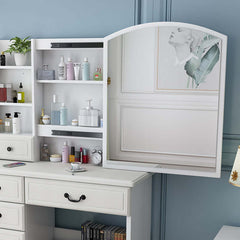 White Vanity Table with 3-Color Lights & 6 Drawers