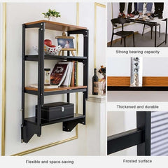 White-Walnut Folding Wall-Mounted Table with Shelves