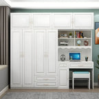 White Wardrobe Desk Armoire With Bookcase Storage System