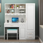 White Wardrobe Desk Armoire With Bookcase Storage System